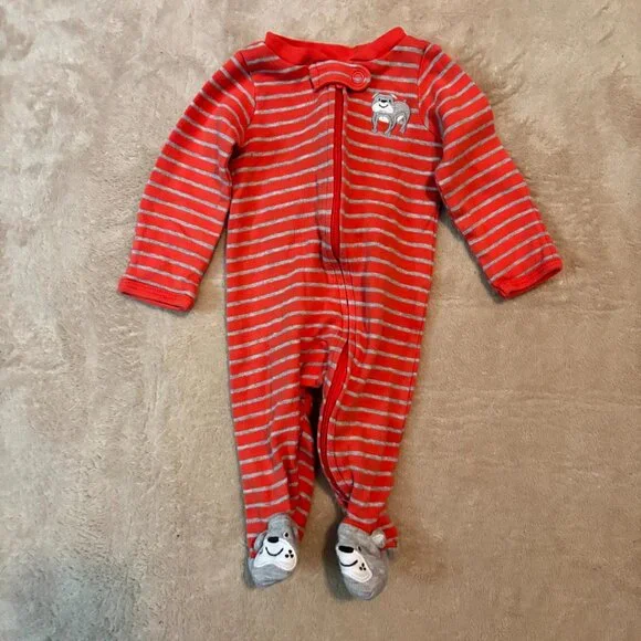 Carter's Garanimals Baby Boy Sleepers & Gown NB Lot 3 Safari Animals Dog Red Blu - Picture 4 of 10